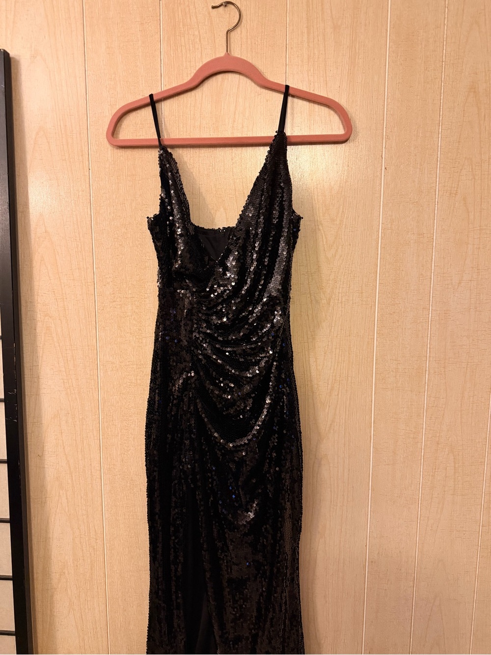 Baltic Born Black Sequin Strapless Cowl Slip Dress